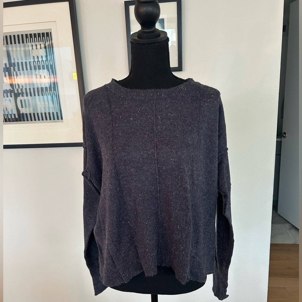 Hem & Thread Navy Crewneck Sweater with multicolored thread detailing